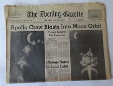 July 19 1969 Worcester MA. Newspaper APOLLO CREW BLASTS INTO MOON ORBIT picture