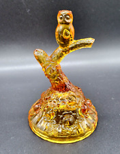 Vintage Fenton Amber Art Glass Owl Tree Ring Holder picture