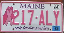 2013 MAINE EARLY DETECTION SAVES LIVES CANCER LICENSE PLATE # 217 ALY picture