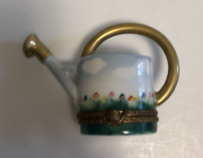 Limoges Hand-Painted Rochard France Trinket Box Watering Can Flower Garden Snail picture