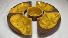 Sequoia Ware VTG MCM 4 pc Yellow Drip Snack Set Mushroom 733 USA Lidded ***Chips picture