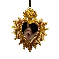 6in Sacred Heart Ex Voto Mirror, Antiqued Gold Milagro Ornament picture