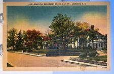 Postcard “Beautiful Residences on South Main Street” Anderson, SC linen picture