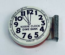 Vintage Candy Container Kiddie Clock Dime Bank Coin Metal Red JC Crosetti 2