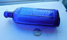 STUNNING RARE BLUE OVAL POISON EMBOSSED, NOT TO BE TAKEN, POISON picture