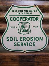 OLD VINTAGE SOIL EROSION SERVICE PORCELAIN SIGN DEPT INTERIOR FARM WATER SHIELD picture