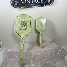 VTG 1920s VanityArt Deco Arlington Green Pyralin Celluloid Hair Brush & Mirror picture