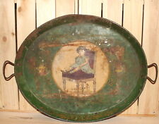Antique Bulgarian metal tole serving tray youth Tzar Boris 3rd picture
