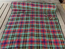 Hand Woven Hemp Fabric Antique European Textile Plaid Rug Upholstery Roll 4.1 yd picture