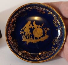 Vintage Limoges Cobalt Blue Porcelain 22k Gilded Miniature Plate Trinket Dish... picture