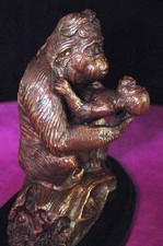 "Mother and Child" Gorilla Ape Monkey Real Bronze Signed Sculpture  picture