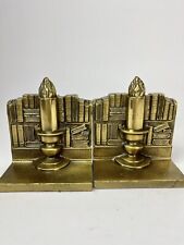 Vintage PM Philadelphia Manufacturing Co Metal Brass Bookends Candle - Books picture