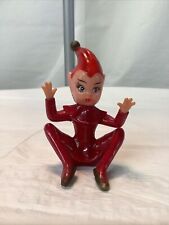 Vintage Christmas 1950’s Rubber Elf Pixie Red Sitting Jazz Hands Surprised picture
