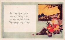 Thanksgiving Card Cornucopia Homestead White Fence Scenic Rural Vtg Postcard C23 picture