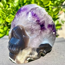 1.54LB Amethyst agate crystal cave skull, Rare hand carved skull specimen picture