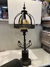 4 Foot HUGE Vintage Antique Wrought Iron Table Lamp W/ Glass Globe Gothic  picture