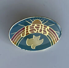 Jesus Rainbow Dove Holy Spirit Sun Rays God Christian Enamel Star Hat Lapel Pin picture