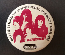 RAMONES Pinback Button Tour 1980 WPLJ Dr Pepper Central Park Concert PUNK Vtg picture