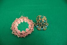 2 Vintage Beaded Christmas Ornaments Handmade Pink Turquoise picture