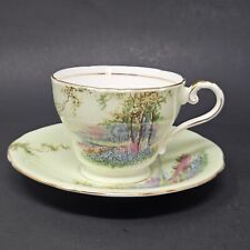 AYNSLEY TEA CUP AND SAUCER GREEN BIRCH  picture