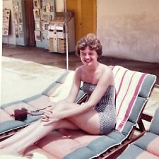 P7 Photograph Beautiful Woman Shorthair Brunette One Piece Bathing Suit 1960 picture