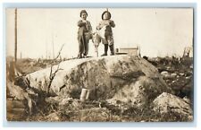 1912 Children Hunters Holding Hawk Eagle Owl Osprey Guns RPPC Photo Postcard picture