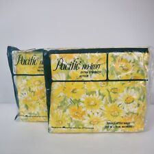 2 VTG New Pacific Mill Flat Sheets Double Reigning Flowers Yellow White Daisies picture