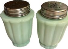Pioneer Woman Timeless Beauty Jade Jadeite Milk Glass Green Salt Pepper Shakers picture
