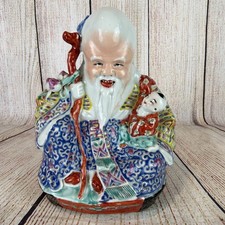 CHINESE Glazed Lucky God PORCELAIN FIGURE of LONGEVITY, Child On Lap Stamped picture