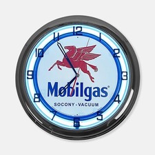 18" Mobilgas Socony Vacuum Metal Sign Designed White Neon Clock picture