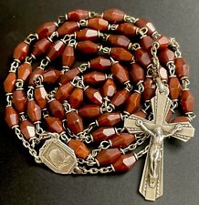 Vintage Polished Jasper Stone Rosary, Silver Hallmark Center & Crucifix, France picture