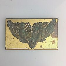 Vintage Brass Business Card Holder Angels Cheribs  picture