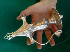 Mughal Indian Sikh Rajput Tulwar Sword Shamshir Silver Damascened Hilt Handle picture