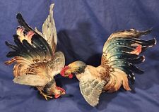 Vtg Cold Painted Mid-Century Fighting Cocks Rooster Chicken Figure Signed Italy picture