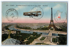 Paris France Postcard Airplane Flying Around The Eiffel Tower 1912 Posted picture