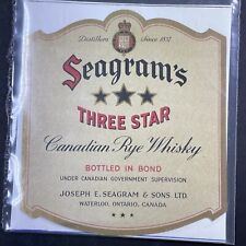 Vintage 1960s Seagram's 3-Star Canadian Whiskey UNUSED Paper Label Waterloo 2176 picture