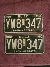 1980’s Missouri License Plate Set - BL 12 YW8 347 Show Me State Man Cave Auto picture