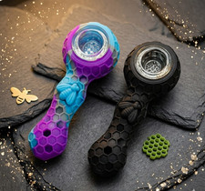 2pc Silicone Smoking Pipe 4.3" Honeycomb Bee Tobacco Hand Pipes Glass Bowl Tool picture