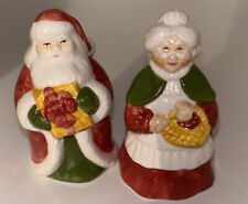 Vintage 1995  Mrs. + Santa Claus Ceramic Christmas Salt & Pepper Shakers picture