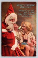 c1910 Raphael Tuck Oilette Santa Claus Trumpet Girl Toys 7118 Christmas P206 picture