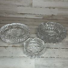 Lot Of 3 VTG Glass Ashtrays Crystal Heavy Clear Cigar Cigarette Round Starburst picture