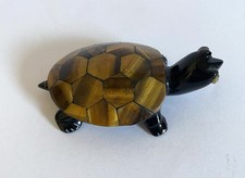 Turtle Figurine Obsidian Stone W/ Tiger’s Eye Shell picture