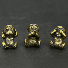 Chinese Culture 3Pc Cute No Say No Listen No See Copper Monkeys Ornaments Zodiac picture