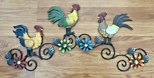 Vintage Metal Rooster Chicken Wall Decor w/ Flowers picture