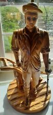 Vintage Colonial Carved Maple Wood Lamp - Farmer, Plow, Rifle picture