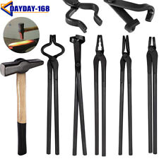 5pcs Blacksmith Tongs + Hammer for Bladesmith Knife Making Forge Anvil Vise Set picture