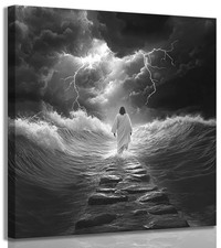 Jesus Walking on Water Canvas Wall Art Walking With God Christian Painting Pi... picture