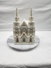 PARTYLITE CERAMIC/PORCELAIN CATHEDRAL CHURCH IVORY WHITE W/GOLD TRIM 10T 8”W 8W picture