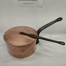 Vintage French 8 in  Copper Saucepan Hammered With Lid  7.12Lbs. picture