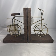 Bookends Rustic Industrial Bicycle Design Metal & Wood Shelf Decor picture